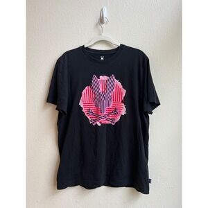 Psycho Bunny Black Pima Cotton Graphic Tee Pink Bunny Logo B6U711R1PC Size 6 L